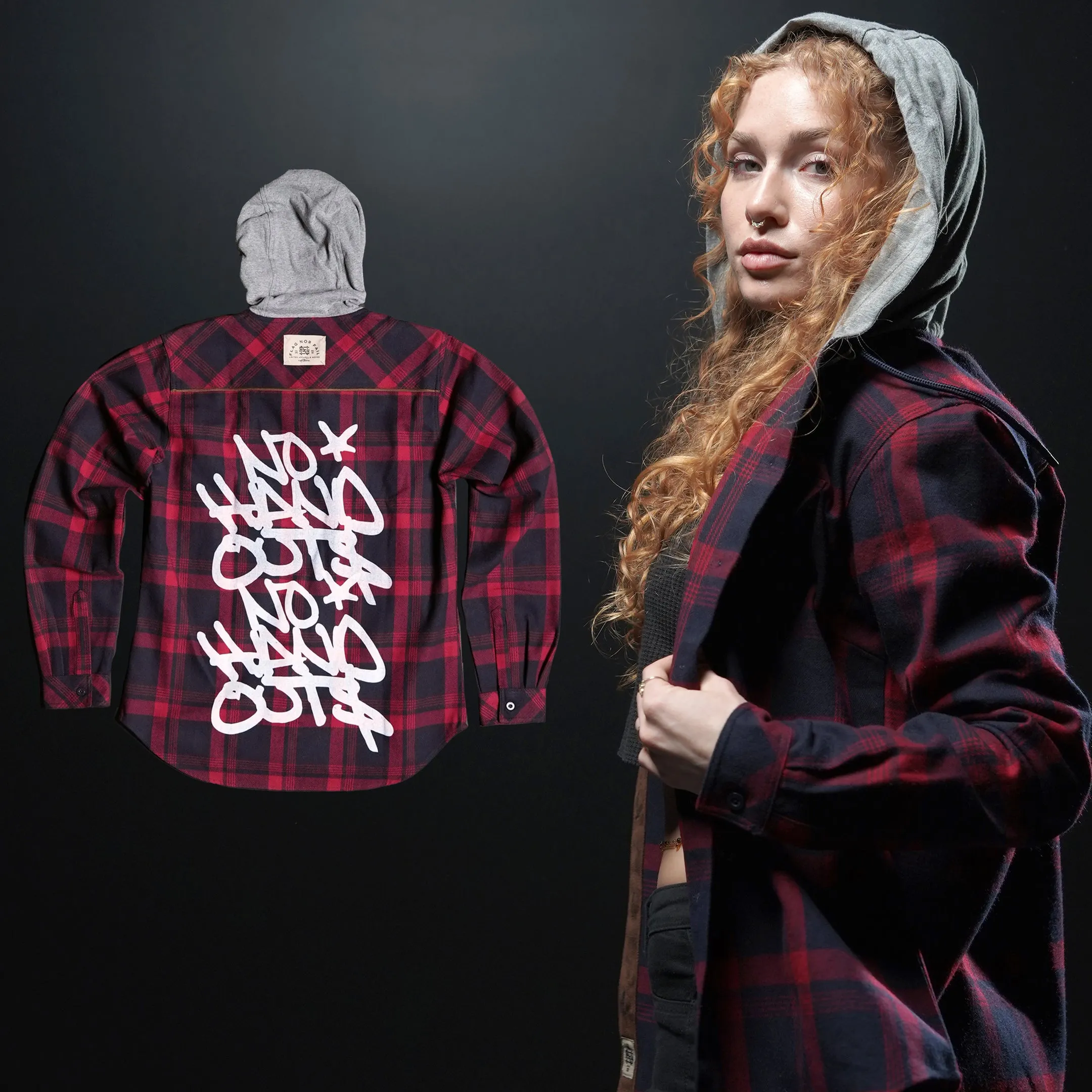 WOMEN'S HOODED NO HANDOUTS X FOREVER FLANNEL - RED